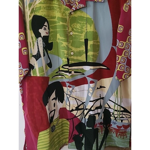 Vtg La Rocka London BC Ethic Mens L Beatnik Psychedelic Button Up AOP Shirt Rare - Picture 2 of 9